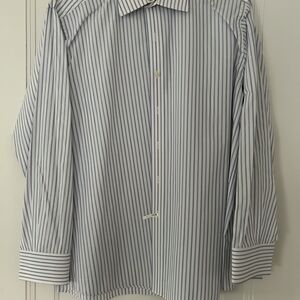 Michael Kors Blue and White Striped Dress Shirt Classic Fit